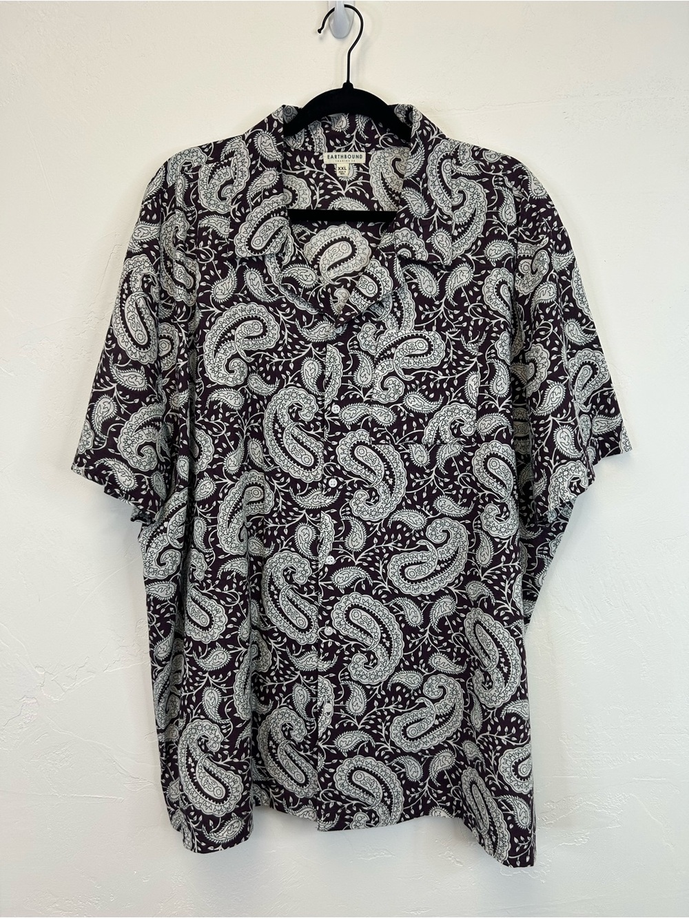 Paisley Short Sleeve Button Up Shirt Dark Plum Size XXL Lightweight Travel Boho - Picture 2 of 11